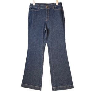 NEW! Talbots Flare Dark Denim Jeans Size 10, 30” Inseam High Rise Waist Wide Hem